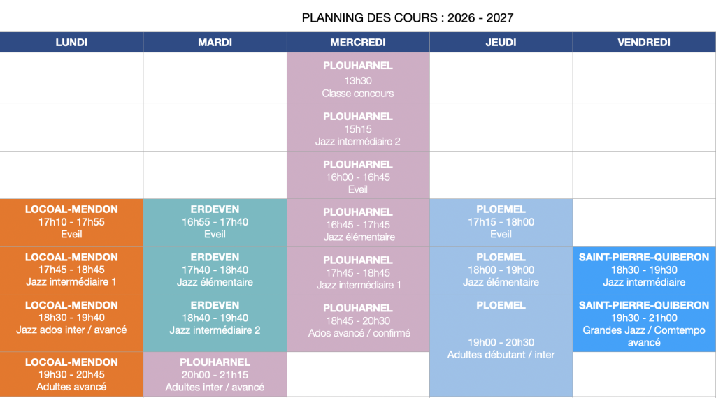 Horaire danse 2026-2027